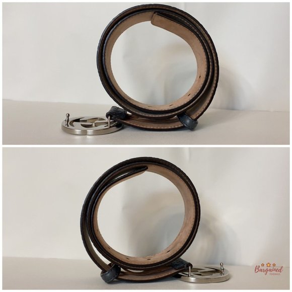 Authentic Gucci Gray Guccissima Leather Silver Interlocking G Buckle Belt 85/34 - Picture 10 of 12